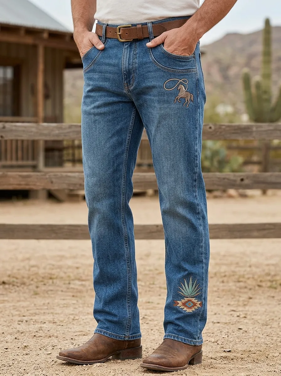 Men's Classic Western Cowboy Horse Southwestern Jeans