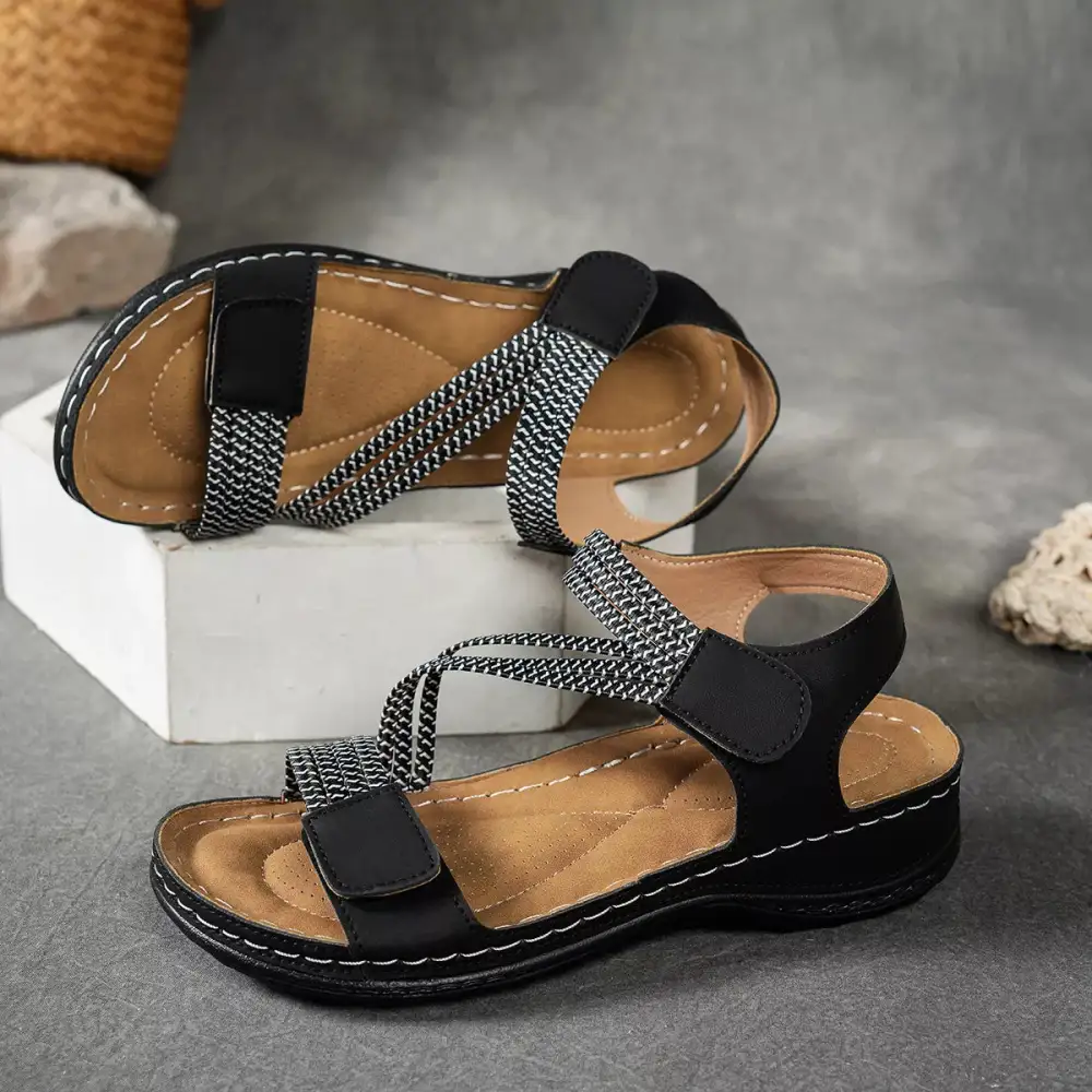 Textured Open Toe Wedge Sandals