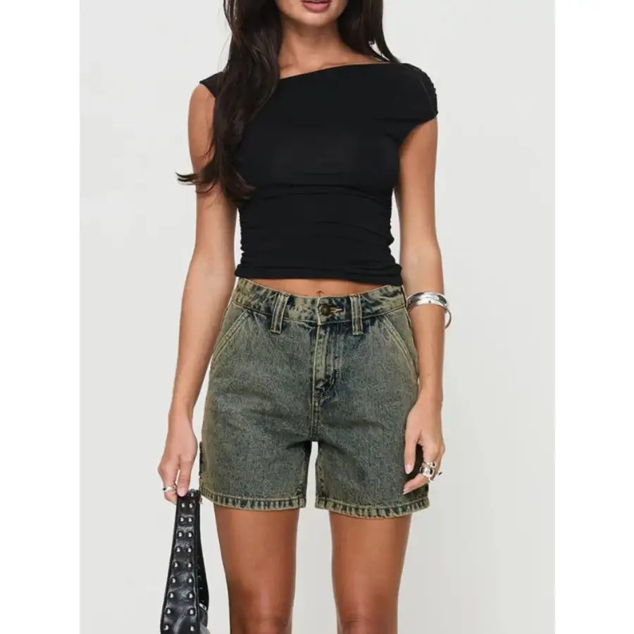 Washed High Rise Denim Shorts