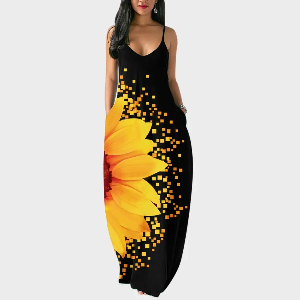 2023Women's Long Sleeveless V Neck Dress