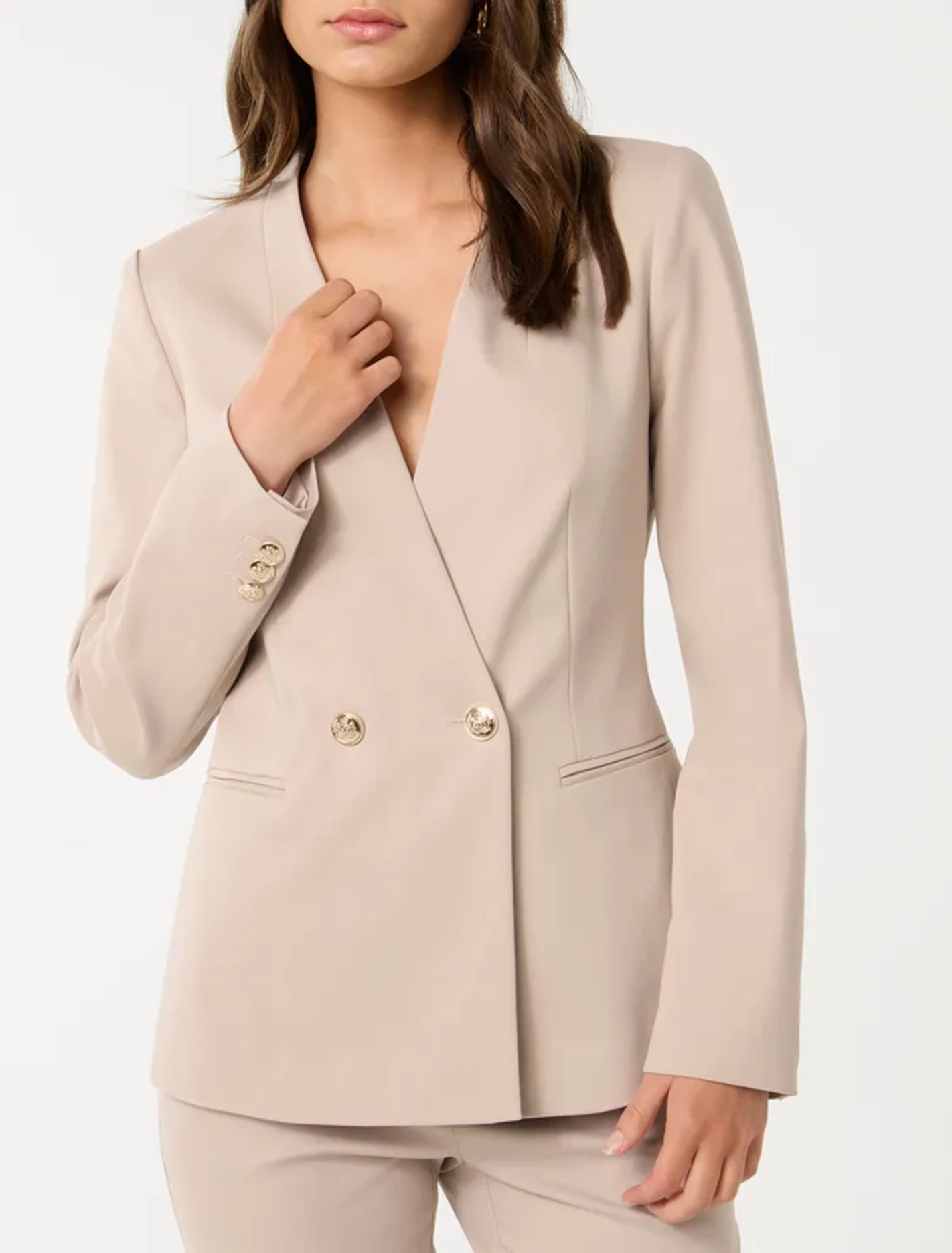 Solid Color Double-Breasted Blazer