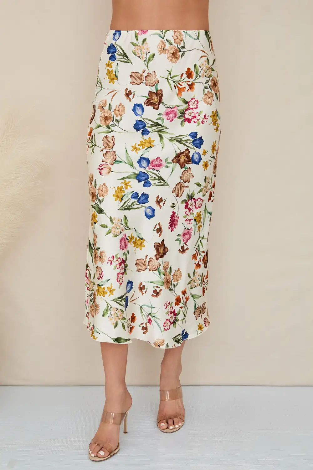 Modern Silky Floral Midi Skirt