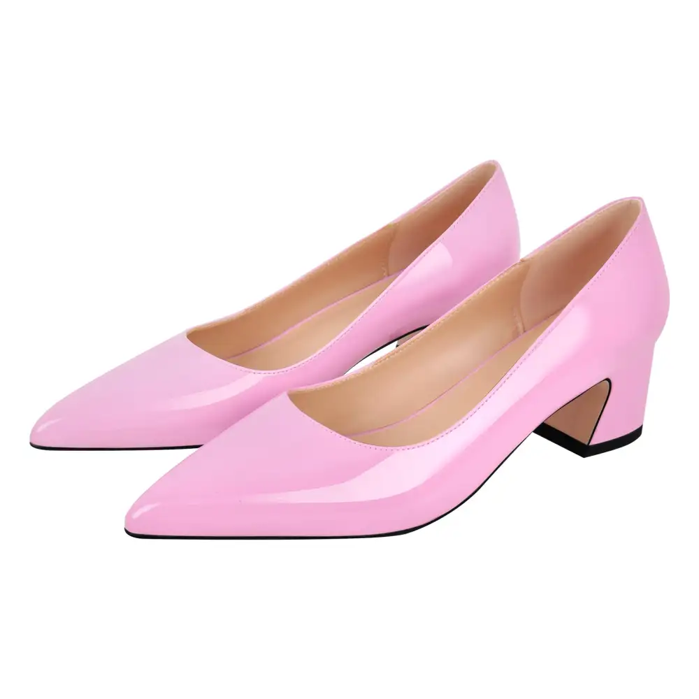Polished Pointed Toe Chunky Heel Pumps