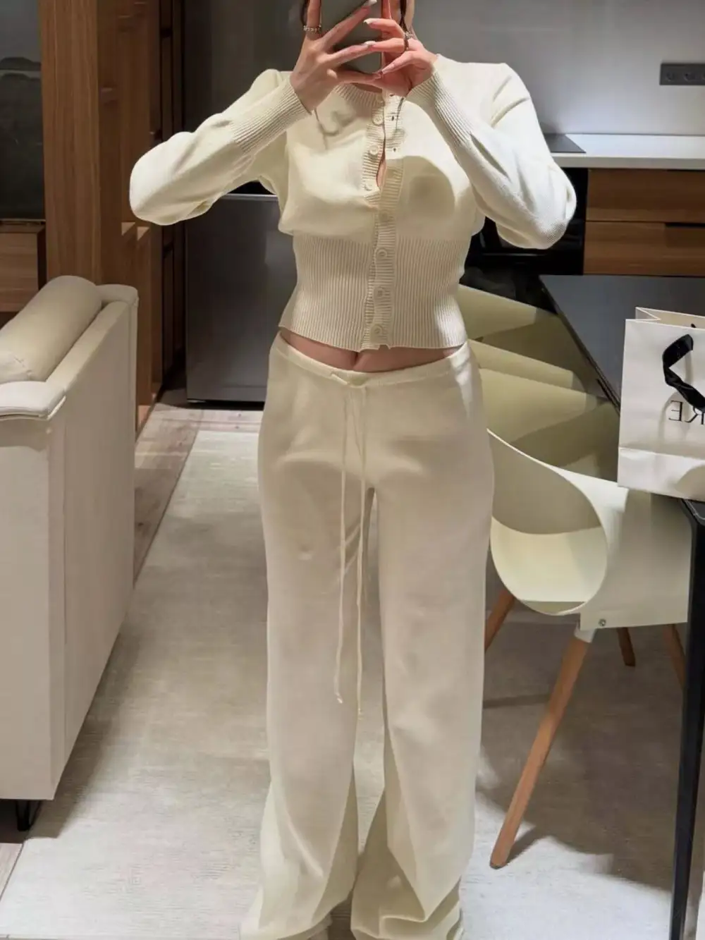 Button Up Cardigan and Pants Knit Set