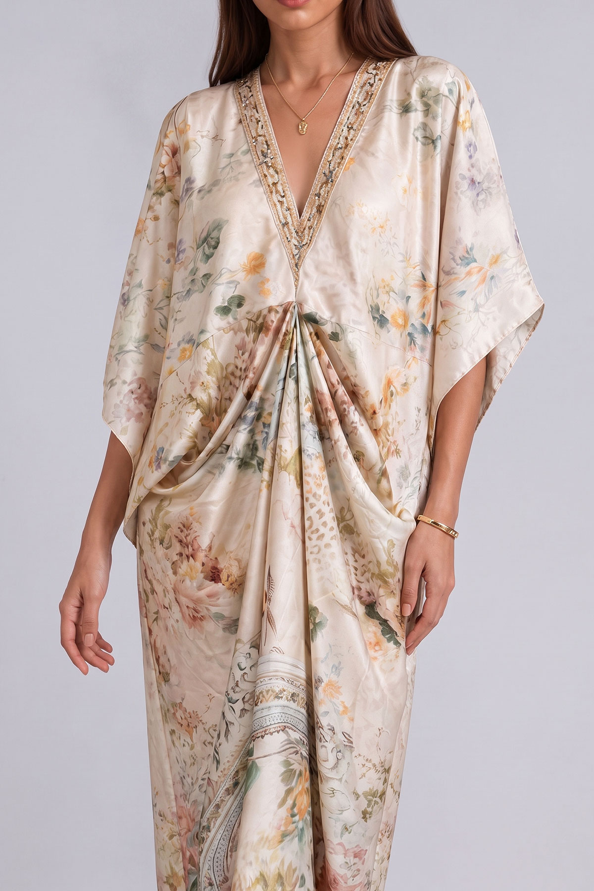 Batwing Sleeve Floral Maxi Dress