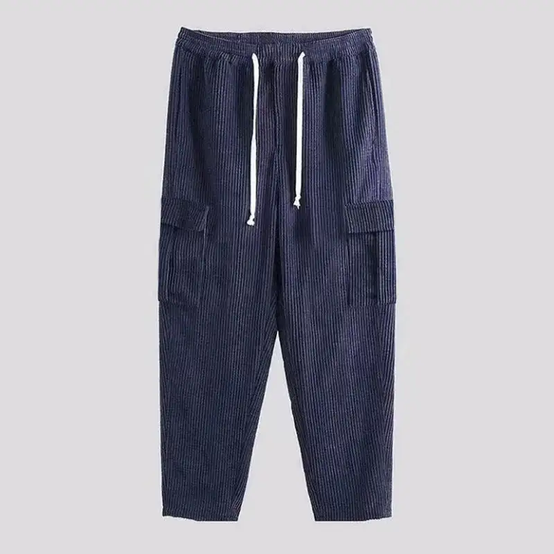 Men's Corduroy Jogger-style Pants Waistband Cargo Pockets Leg Cargo Pants