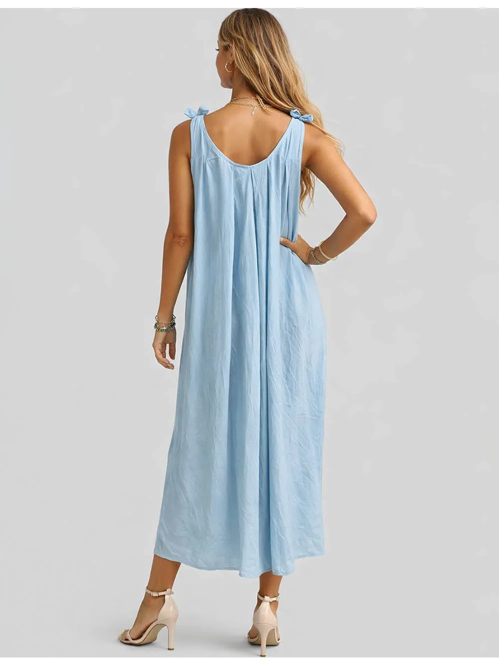 D Beaded Round Neck Sleeveless Maxi Dress