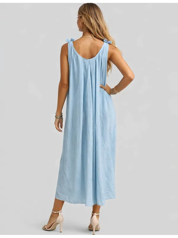 D Beaded Round Neck Sleeveless Maxi Dress
