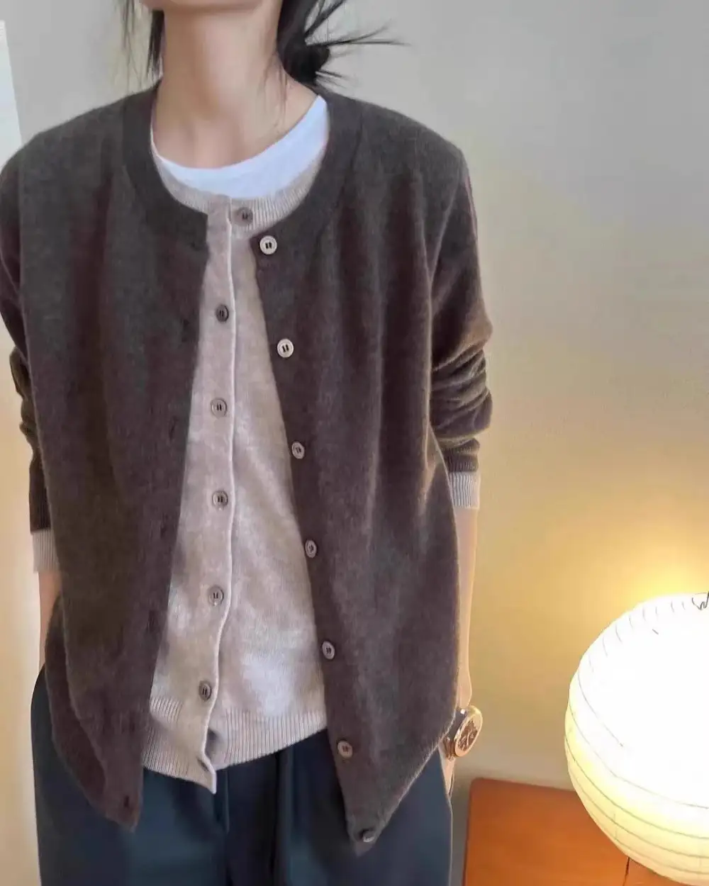 Cashmere Button-Front Round-Neck Relaxed-Fit Cardigan