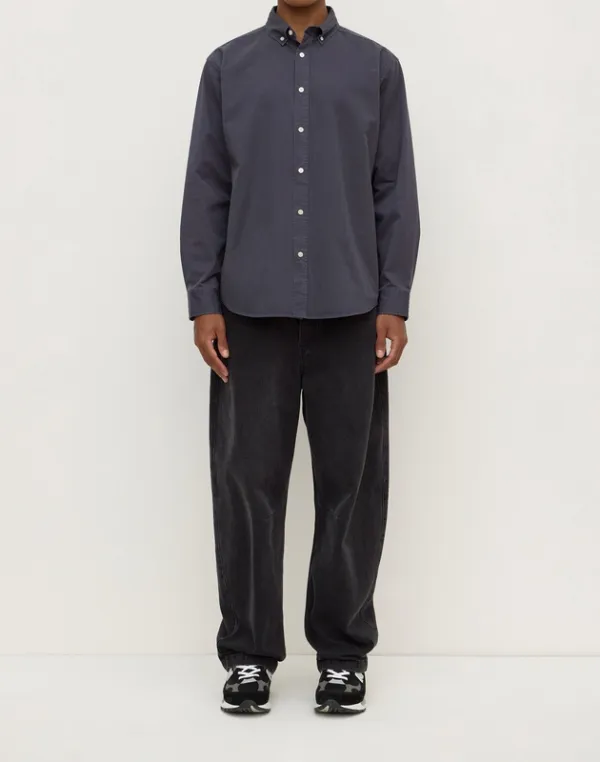 Navy Cotton Twill Button-Up Shirt