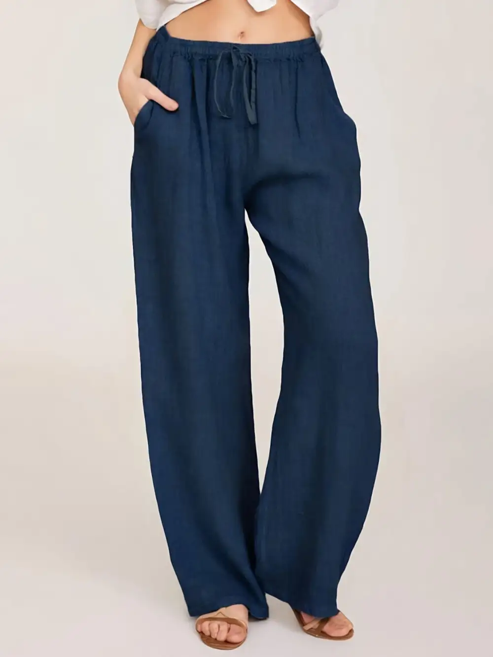 Wide Leg Drawstring Pocketed Pants