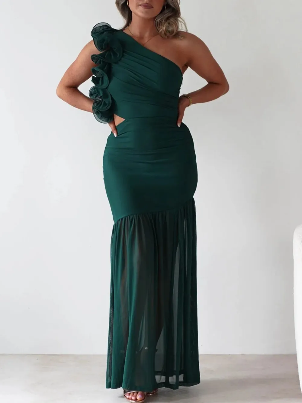 Gathered Detail Ruffle Maxi Dress