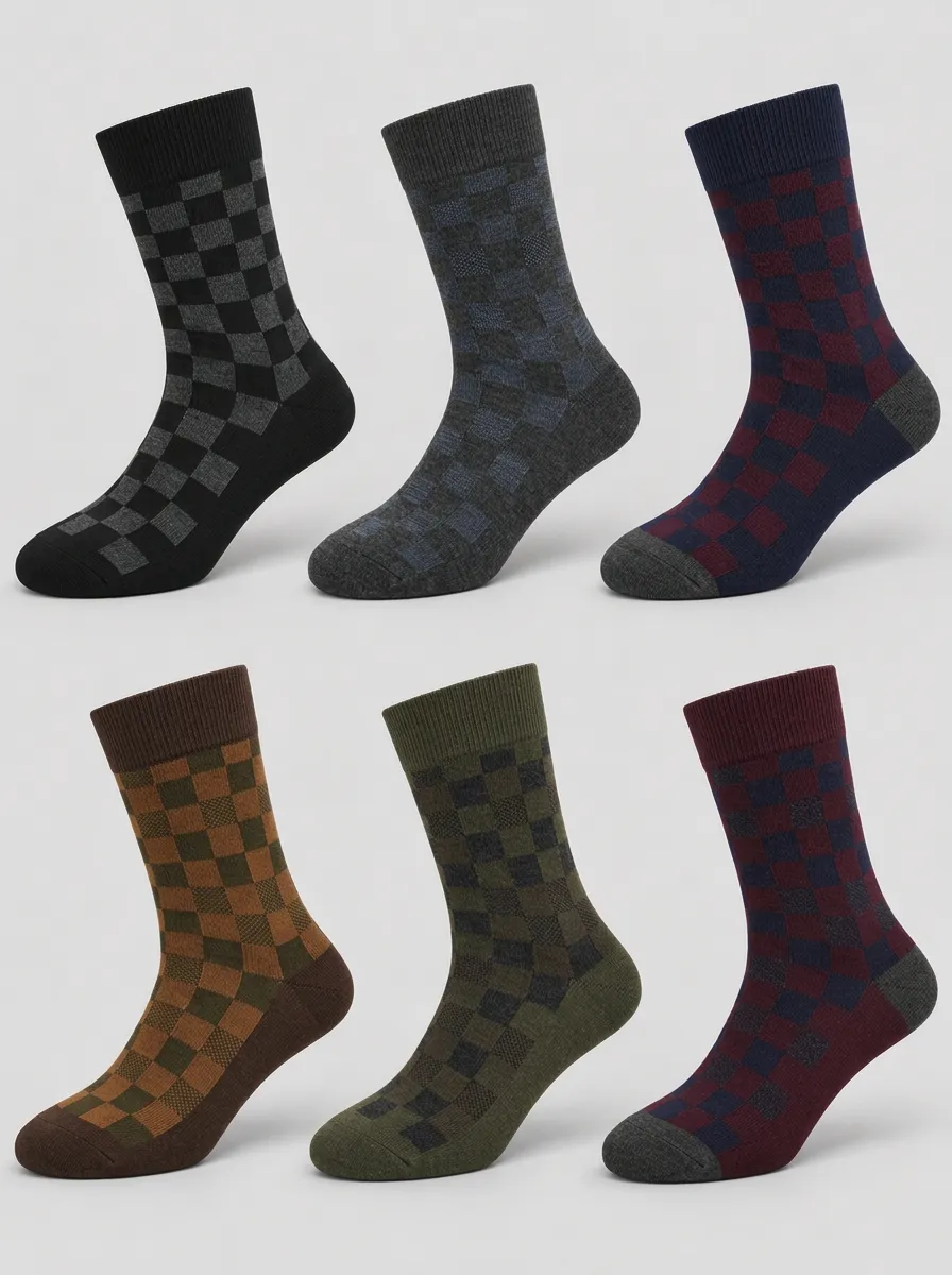 Men's Multi-Color Checkered Ribbed Crew Socks Multi-Pack