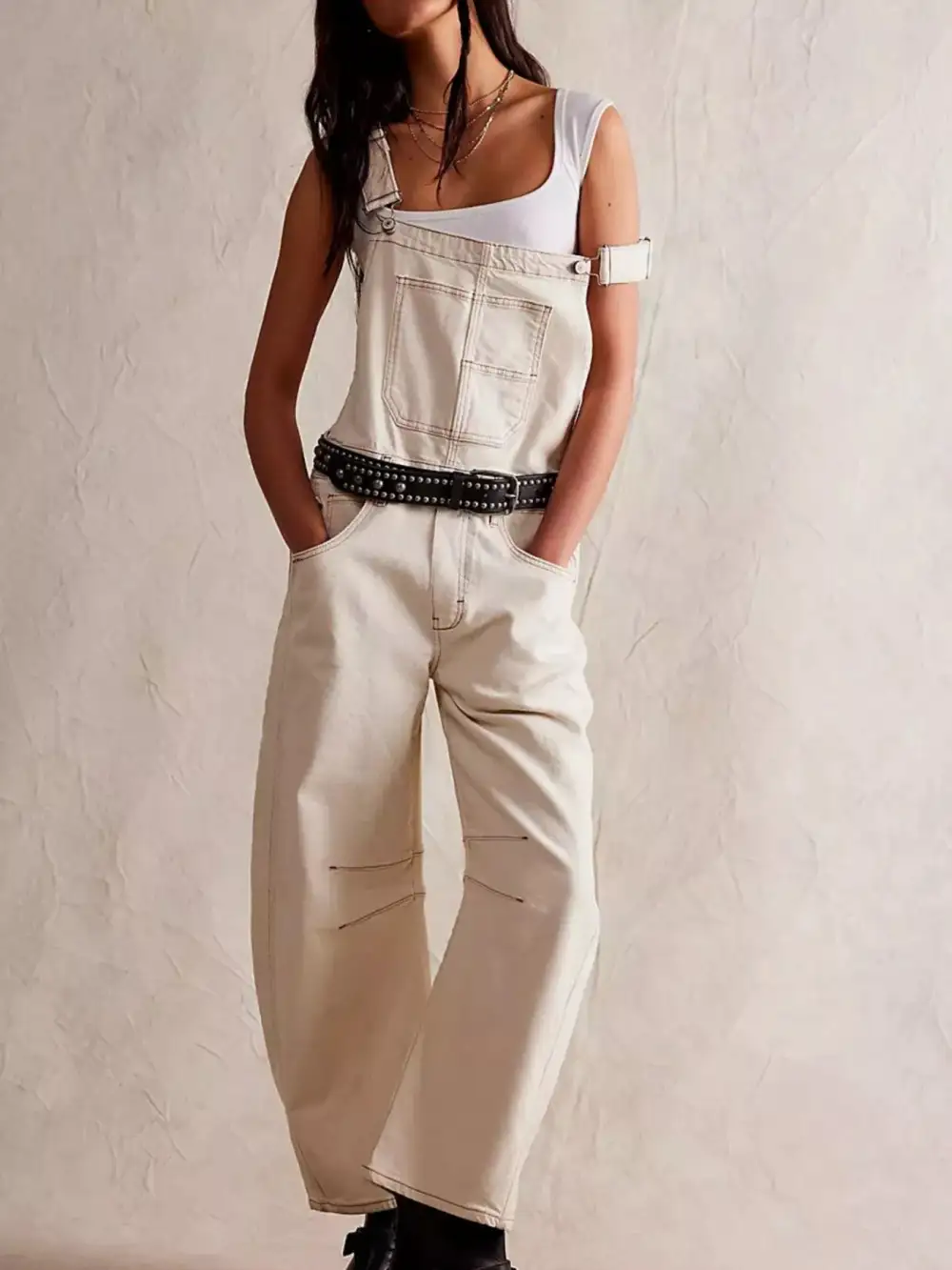 Wide Strap Wide Leg Denim Overalls Full-Length Bib Overalls