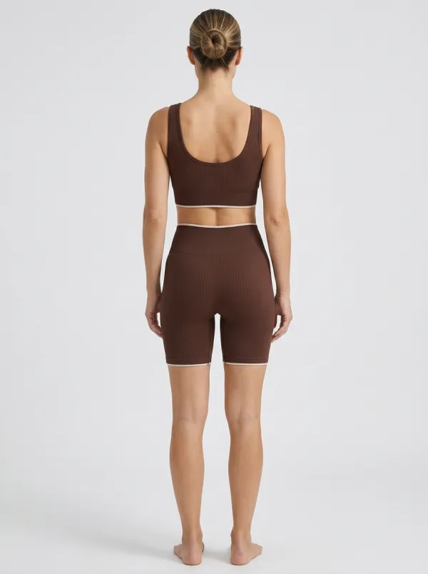 Women's Ribbed Seamless Sports-Bra Tank and Shorts Active Set