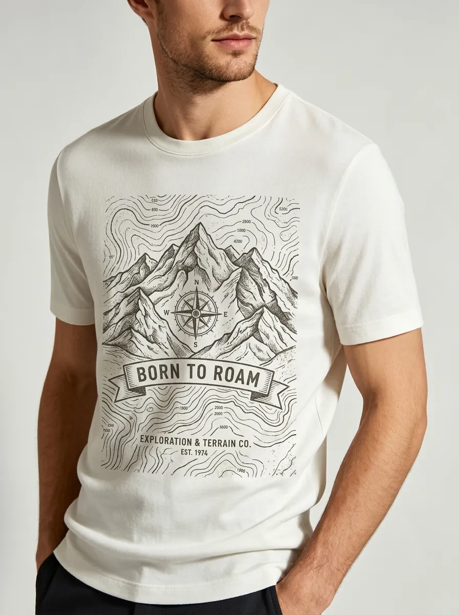 Men's Crewneck Outdoor Trek Outdoor Adventure Mountain Compass Graphic T-Shirt