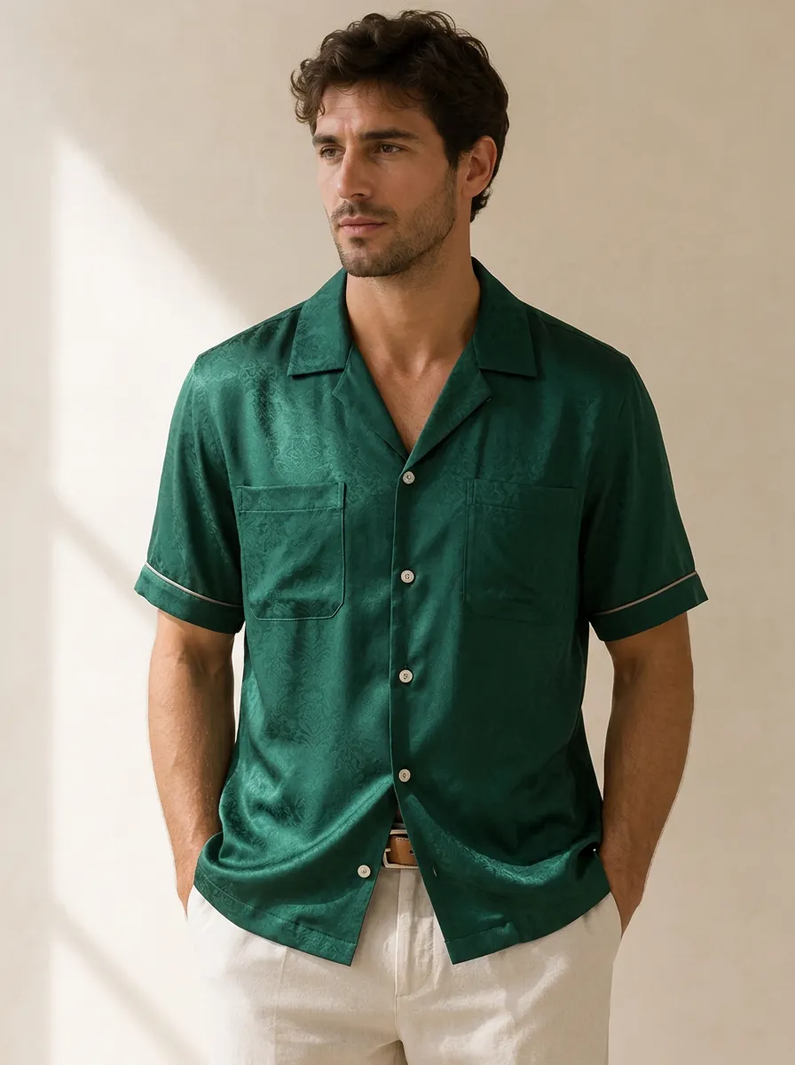 Men's Vintage Aesthetic Green Paisley Jacquard Printed Shirt