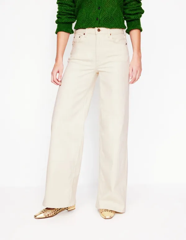 Ecru High - Rise Wide - Leg Jeans