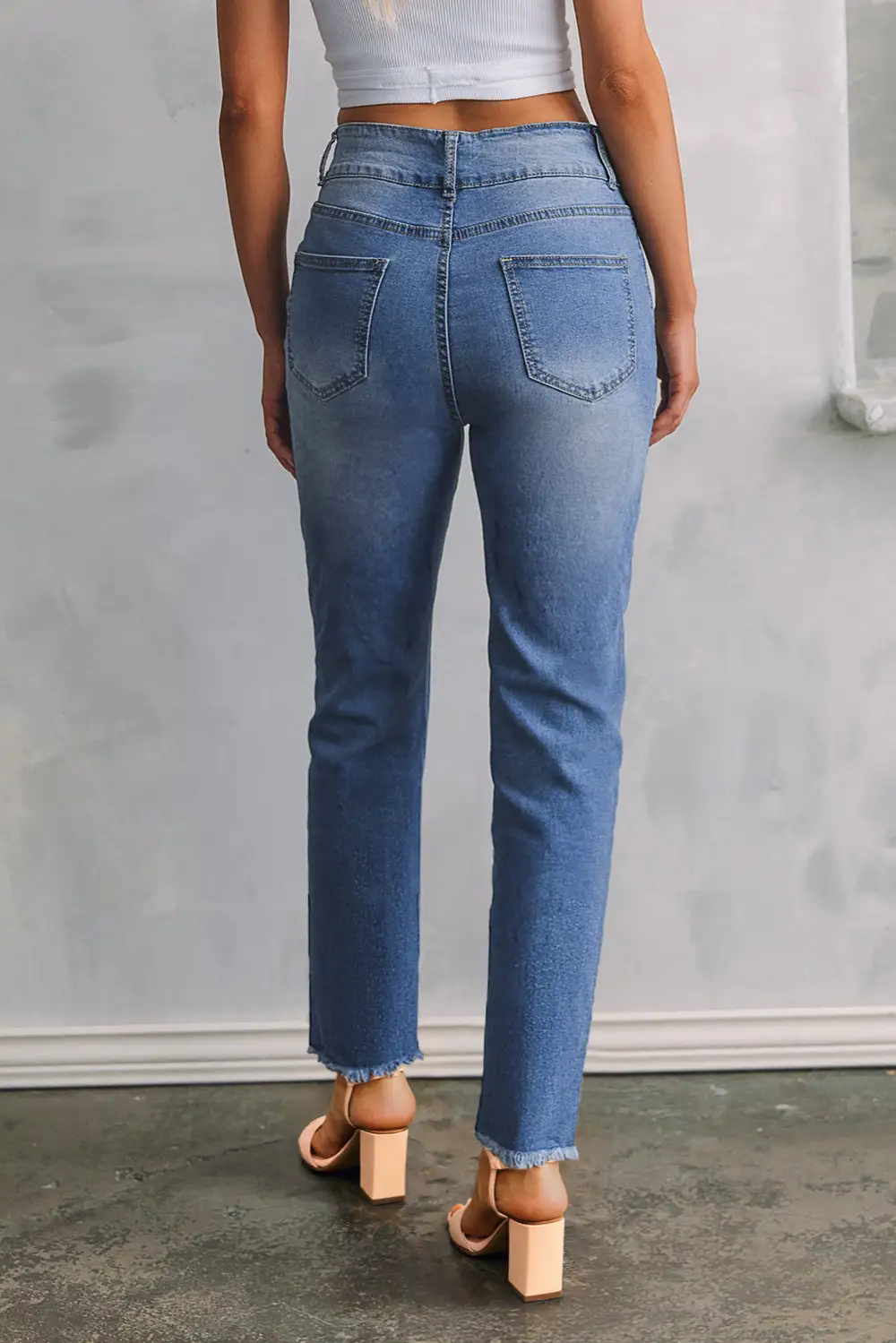 Slim Raw Hem Button Double Fit Jeans