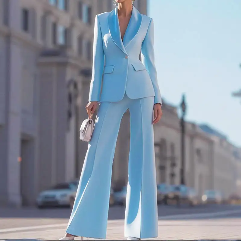 Women's Tailored Blazer & Flared Pants Suit Set