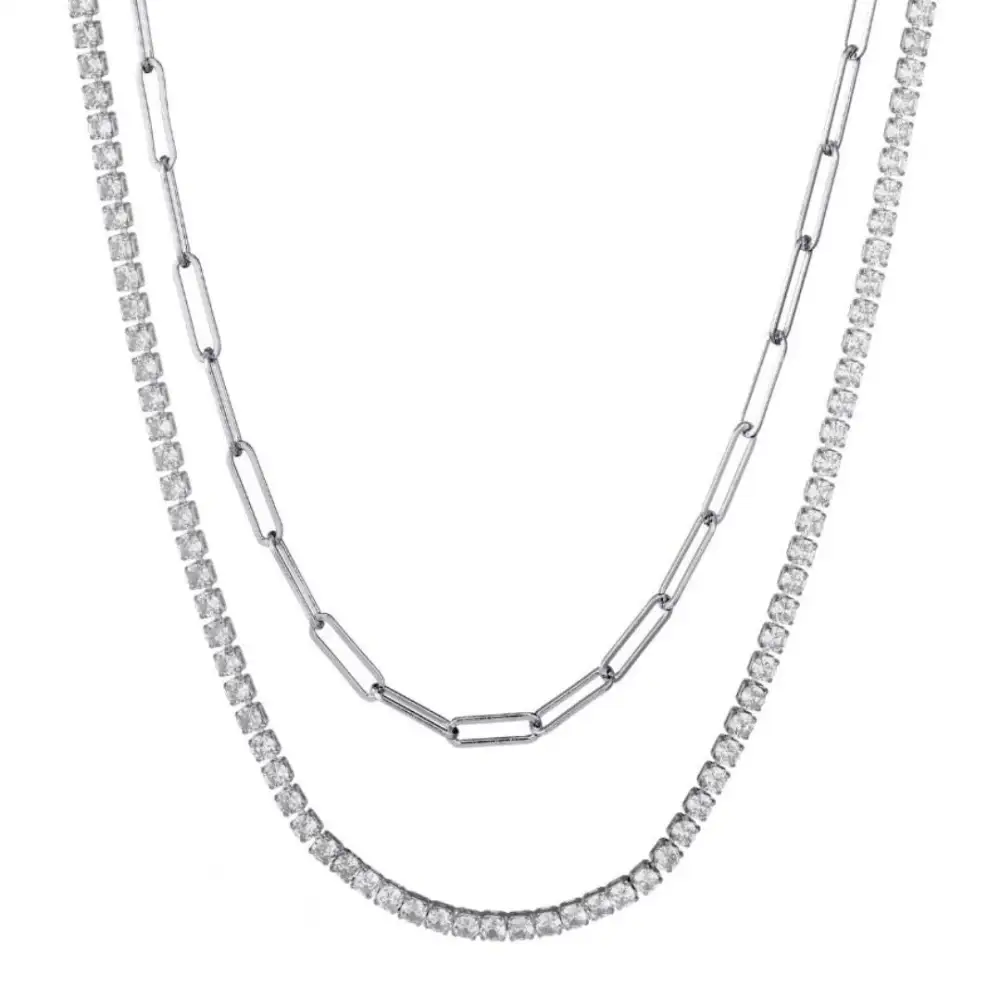 Crystal Paperclip Tennis Chain Necklace