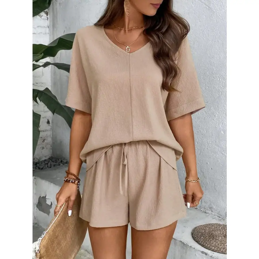 V Neck Half Sleeve Top and Shorts Set