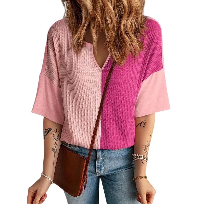 Women‘s Summer Tops Fashion 2025 Half Sleeve Waffle Knit Shirts