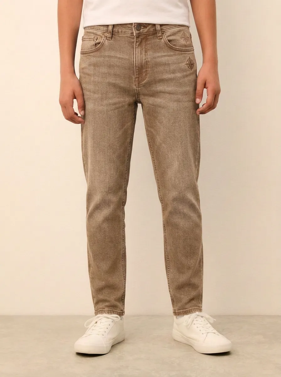 Men's Classic Everyday Star Embroidered Stretch Denim Jeans