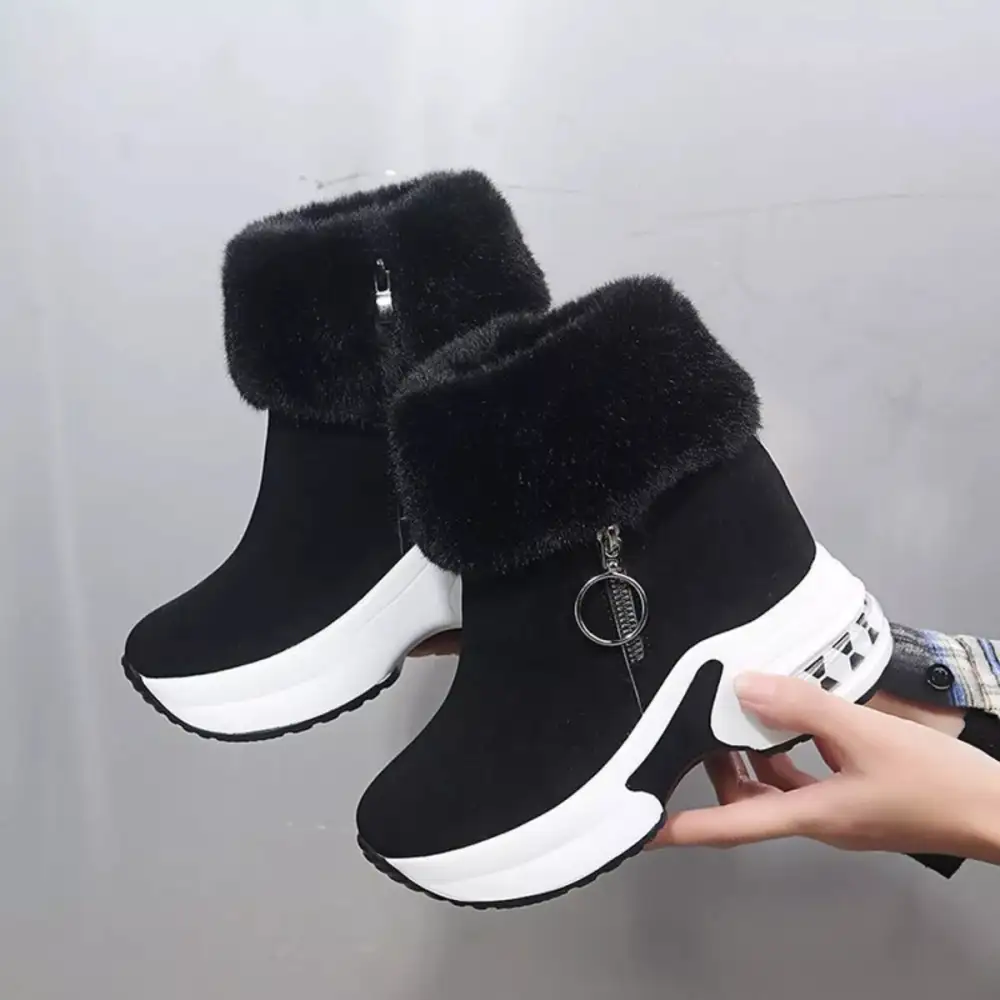 Fuzzy Side Zipper Platform Ankle Boots