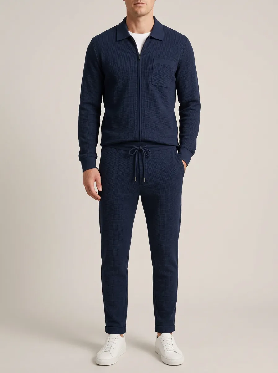 Men's Relaxed Zip-Up Polo Collar Jacket and Jogger Pants Set