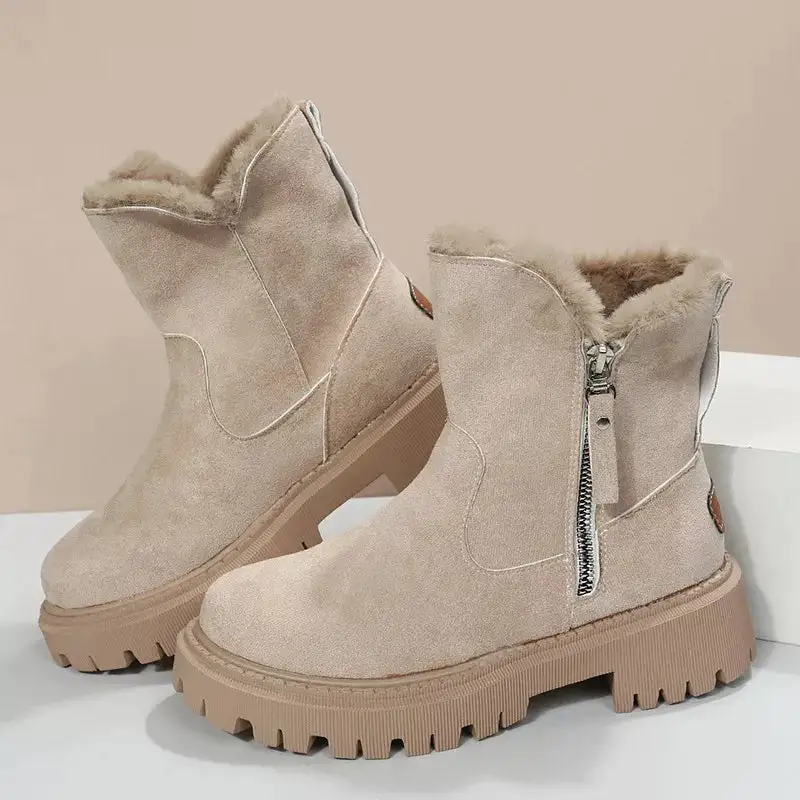 Side Zipper Fuzzy Boots
