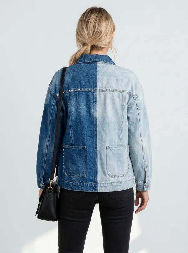 Women's Vintage Style Colorblock Studded Denim Jacket