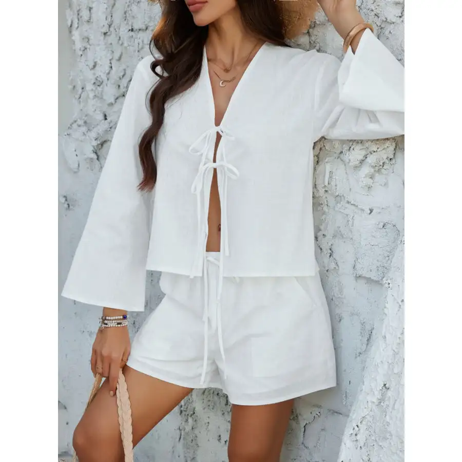 Double Tied V Neck Top and Shorts Set