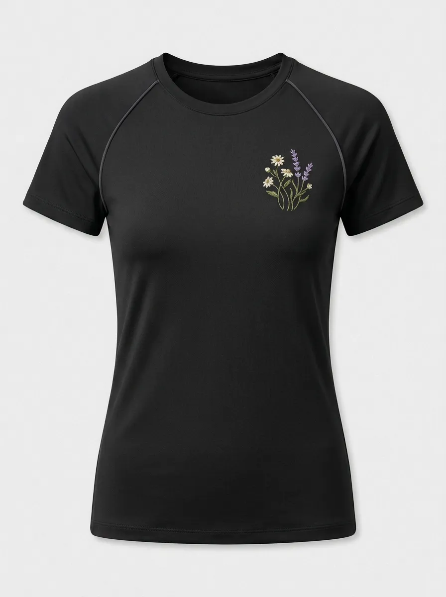 Women's Floral Embroidered Contrast-Piped Raglan T-Shirt