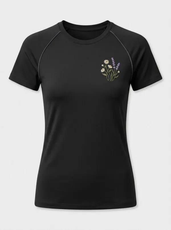 Women's Floral Embroidered Contrast-Piped Raglan T-Shirt