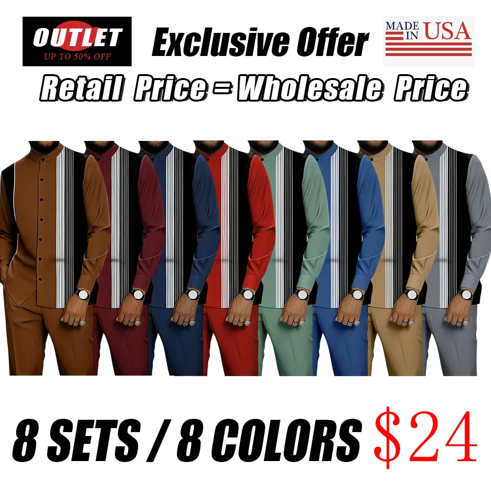 Men's black and white striped button-down shirt with drawstring waist casual pants