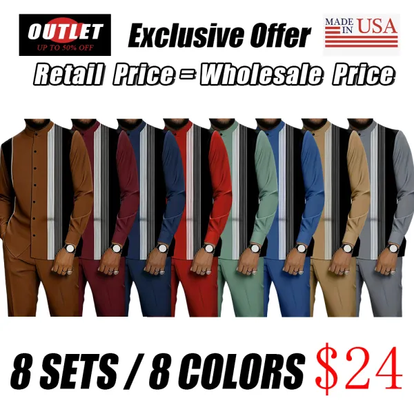 Men's black and white striped button-down shirt with drawstring waist casual pants