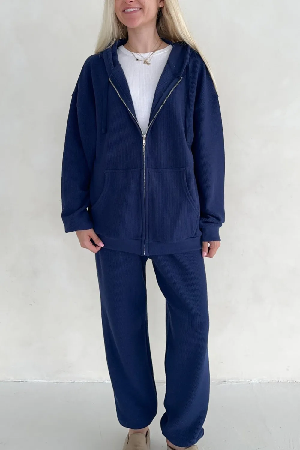Boxy Fit Waffle Knit Hoodie
