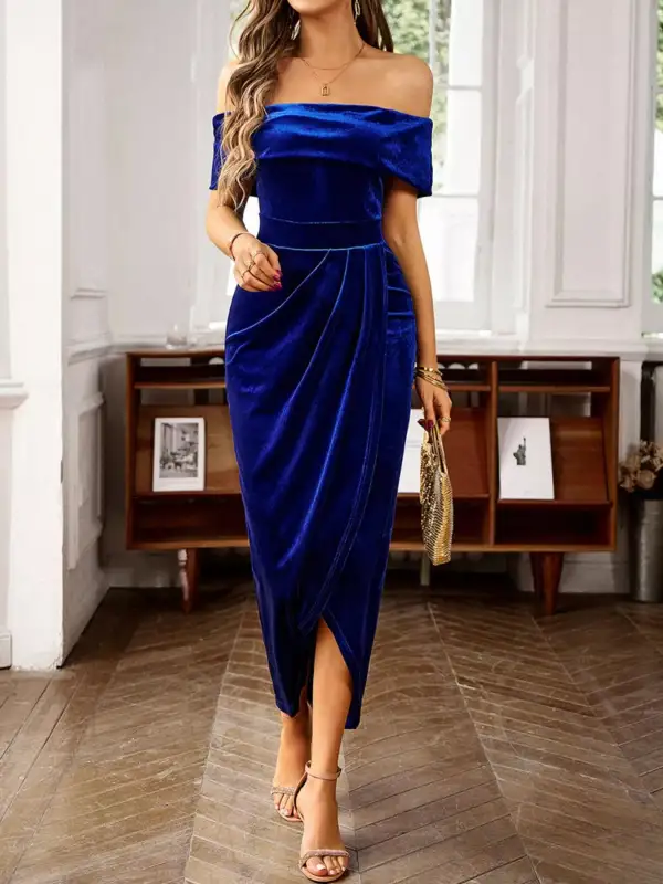 Textured Detail Velvet Ruched Midi Dress