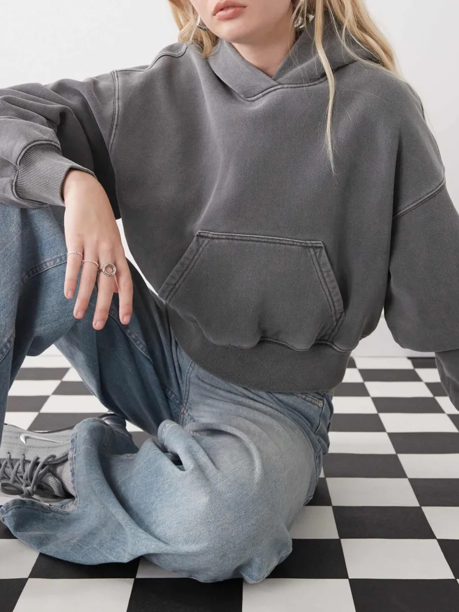 Dropped Shoulder Cropped Hoodie