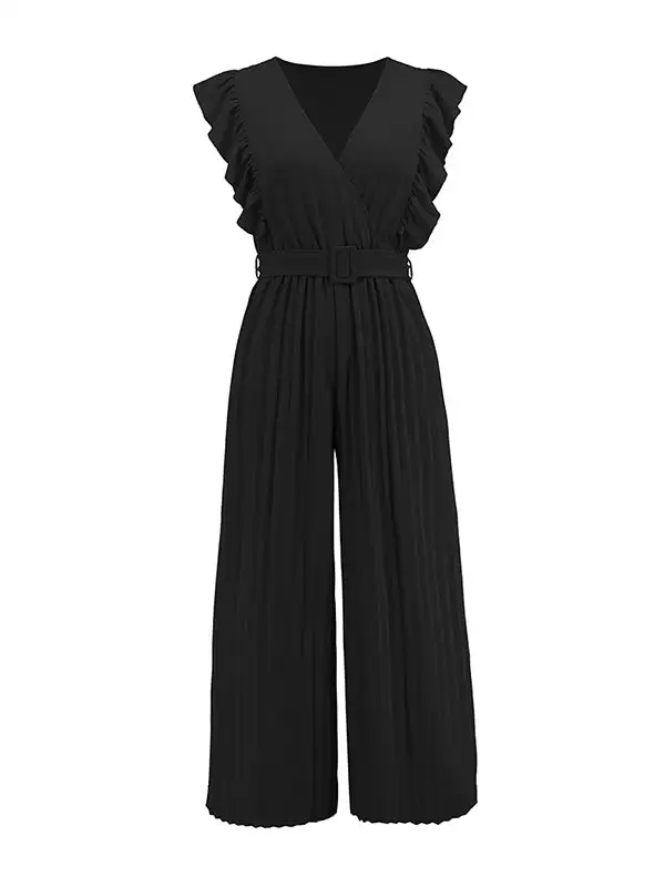 Hoog Getailleerde Losse Geplooide Jumpsuits Met V Hals