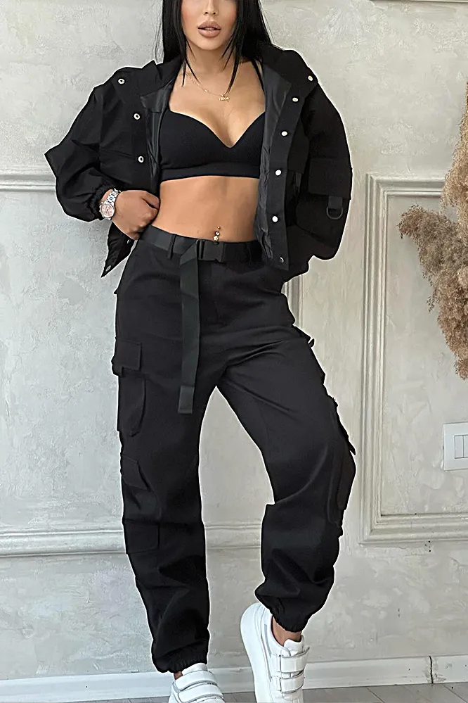 9PACK- Solid Color Pocket Jacket & Pants Two-piece Set