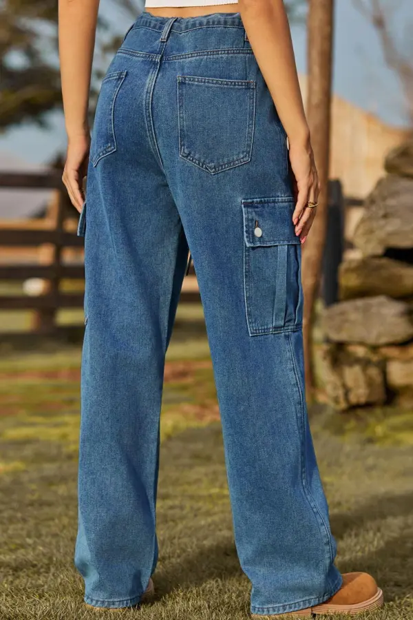 Loose Fit Pocketed Drawstring Denim Jeans