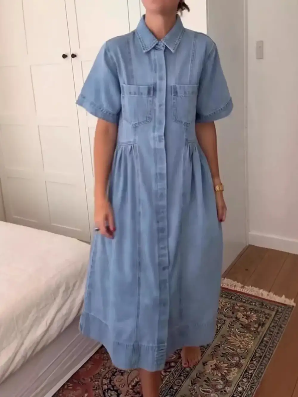 Denim Button Front Midi Dress