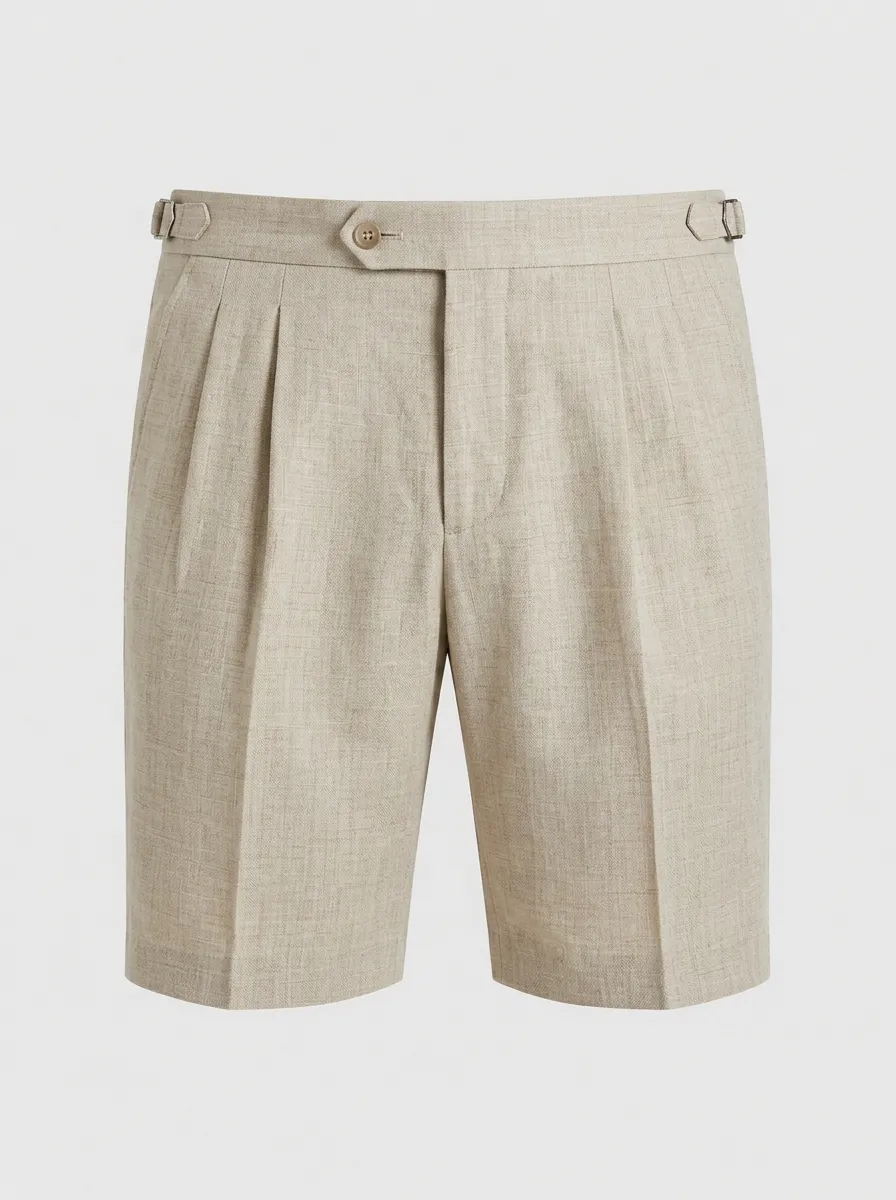 Men's Casual Summer Beige Pleated Linen Blend Shorts