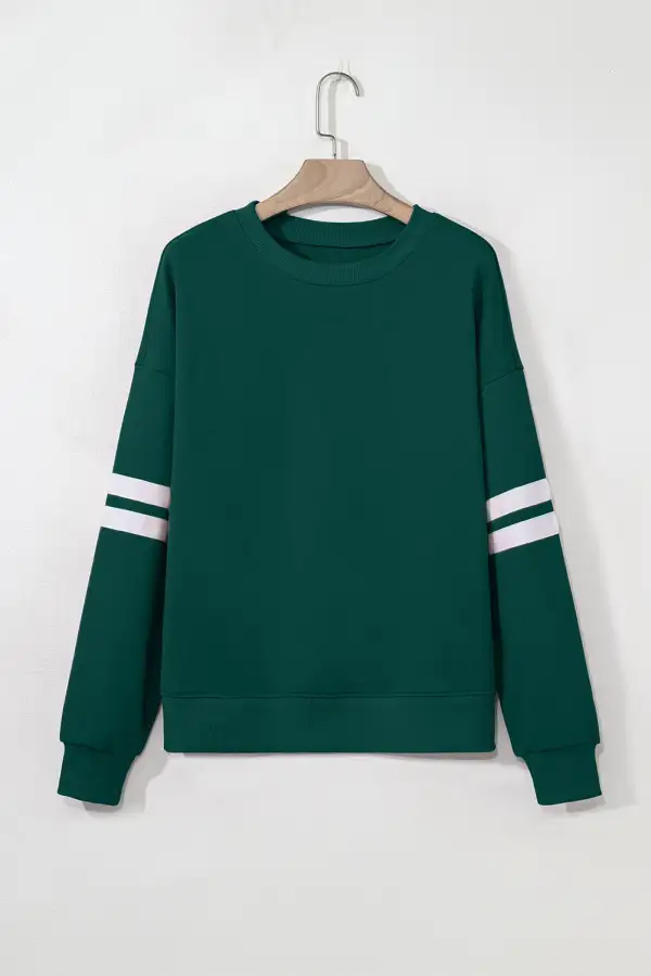 Comfy Relaxed Striped Drop Shoulder Varsity Stripe Sweatshirt