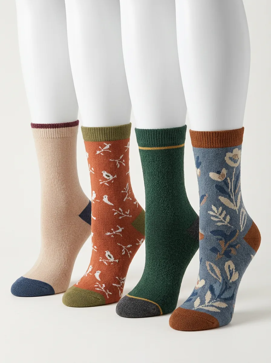 Signature Floral Printed Silhouette Women's Four Pair Socks