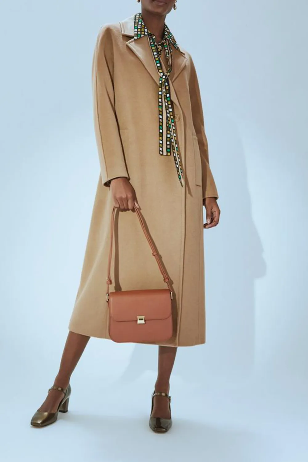 Camel Colored Belted Long Wool Coat
