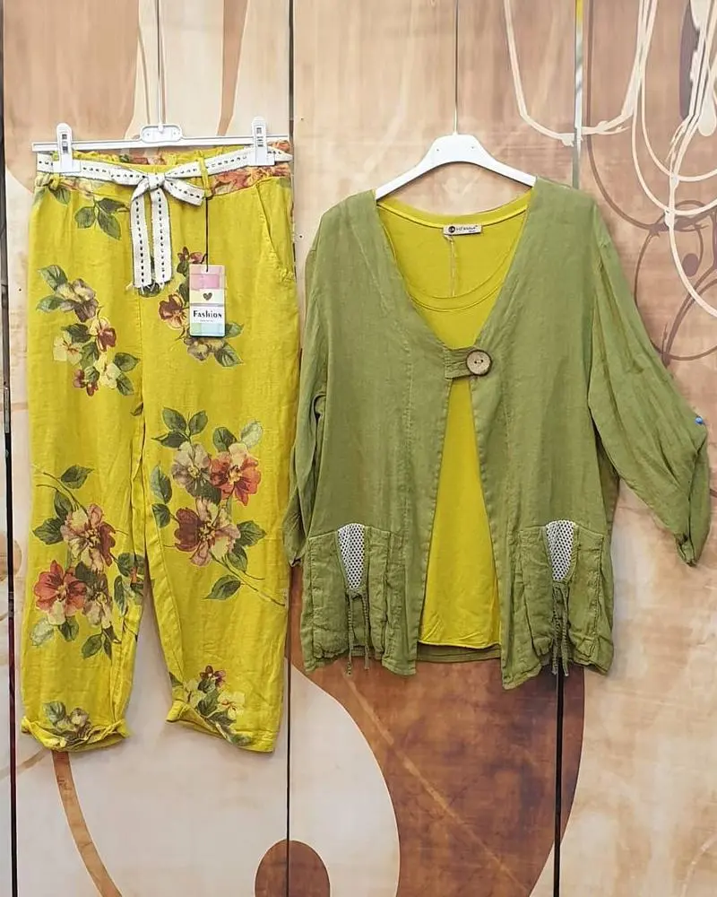 Women's Floral Print Causal Faux Two-piece Suits
