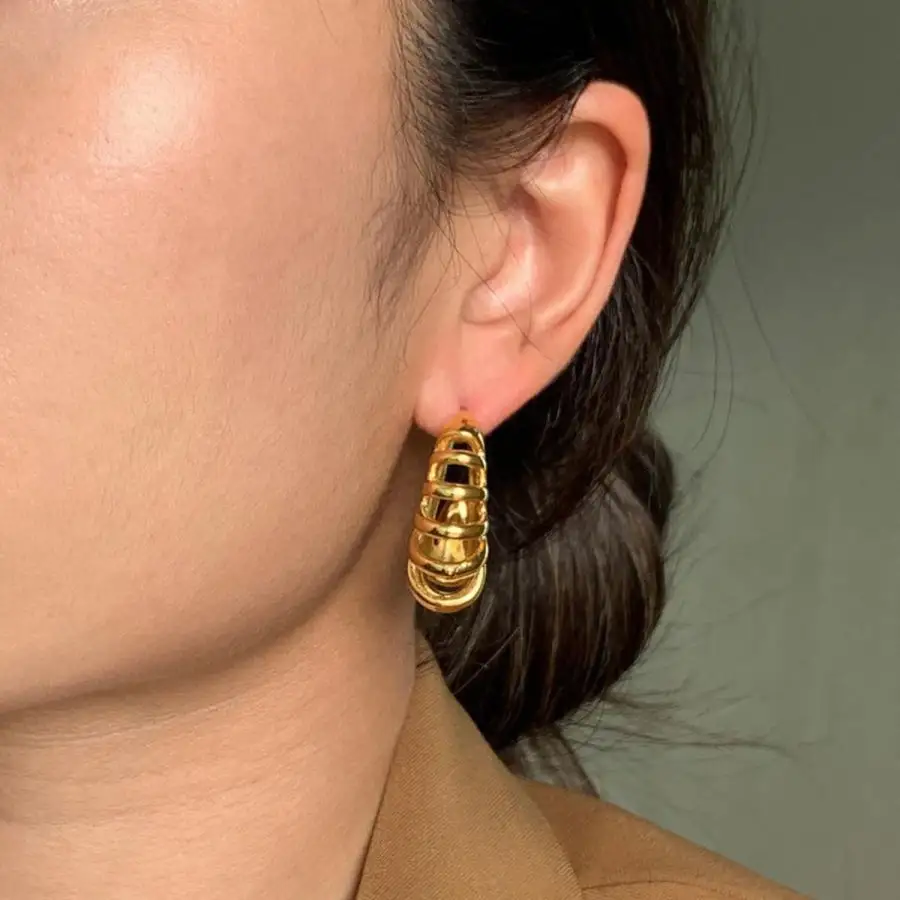 Stainless Steel Cutout C Hoop Earrings
